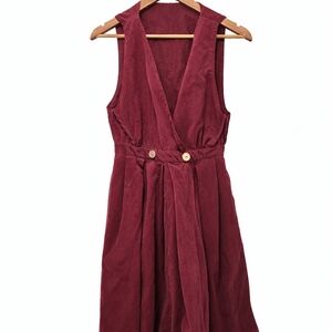 Vintage Burgundy Corduroy Sleeveless Fit & Flare Dress